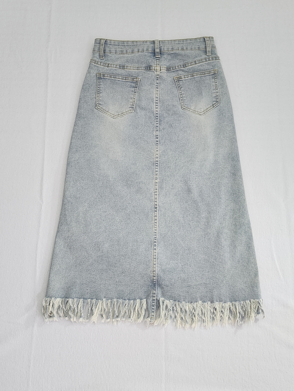 Boho Fringe Embroidered Denim Midi Skirt Western Festival Size S - Picture 11 of 12